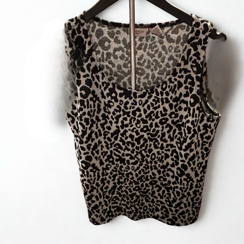 Easywear by Chico's Leopard Print Metallic Knit Tank Top Gray Black Size 2